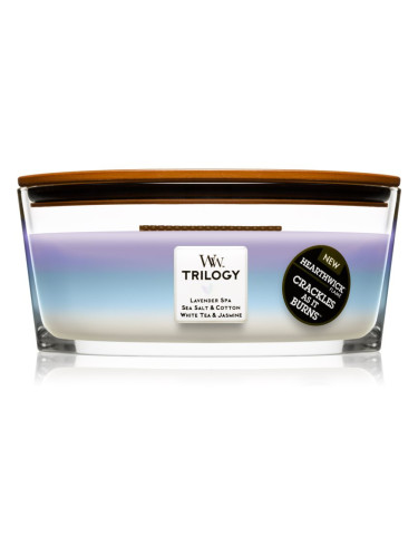 Woodwick Trilogy Calming Retreat ароматна свещ с дървен фитил (hearthwick) 453.6 гр.