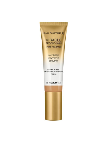 Max Factor Miracle Second Skin овлажняващ крем SPF 20 цвят 08 Medium Tan 30 мл.