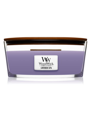 Woodwick Lavender Spa ароматна свещ с дървен фитил (hearthwick) 453 гр.