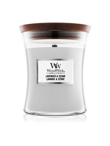 Woodwick Lavender & Cedar ароматна свещ с дървен фитил 275 гр.