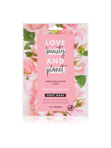 Love Beauty & Planet Blooming Radiance Muru Muru Butter & Rose платнена маска за озаряване на лицето 21 мл.