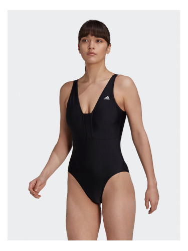 adidas Бански костюм Iconisea 3-Stripes Swimsuit HI1082 Черен Fitted Fit
