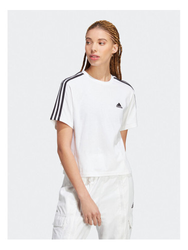 adidas Тишърт Essentials 3-Stripes Single Jersey Crop Top HR4915 Бял Loose Fit