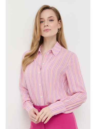 Риза с коприна Patrizia Pepe в розово със стандартна кройка с класическа яка