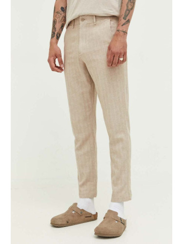 Панталон с лен Abercrombie & Fitch в кафяво със стандартна кройка