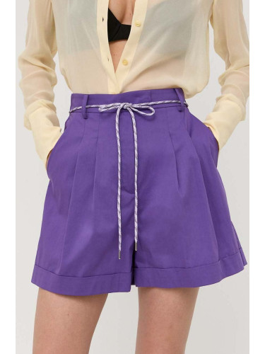 Къс панталон Patrizia Pepe в лилаво с изчистен дизайн с висока талия
