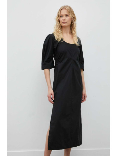 Памучна рокля Day Birger et Mikkelsen Megan в черно среднодълъг модел със стандартна кройка