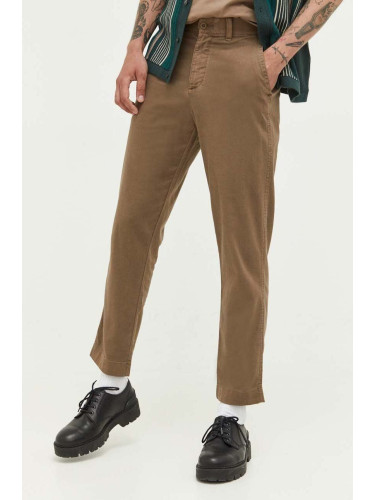 Панталон с лен Abercrombie & Fitch в кафяво със стандартна кройка