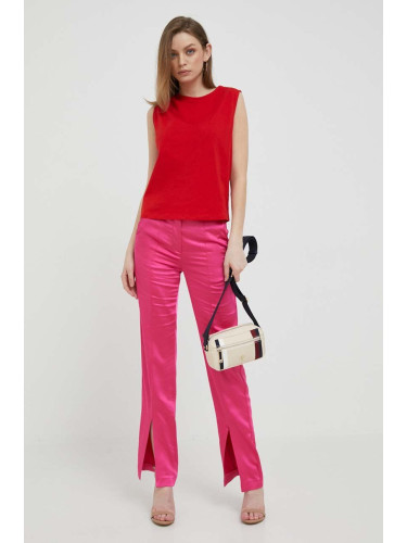 Панталон United Colors of Benetton в розово със стандартна кройка, с висока талия