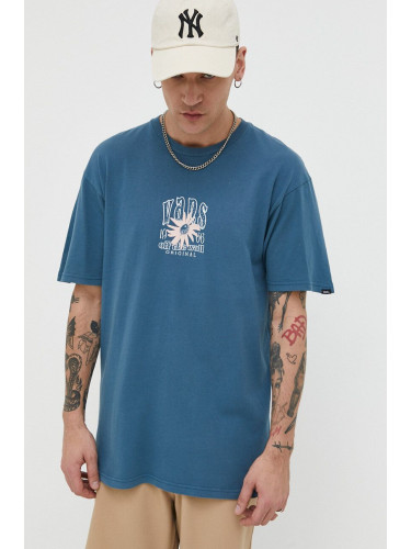 Памучна тениска Vans в синьо с принт