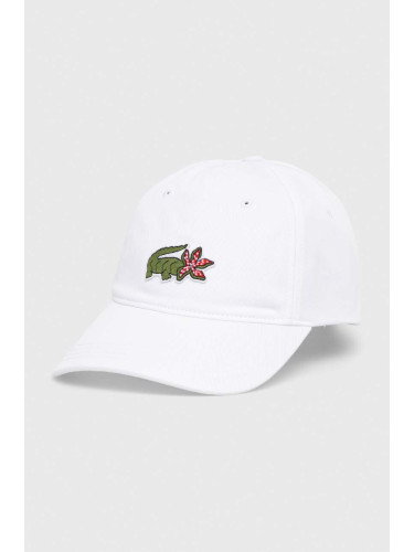 Памучна шапка Lacoste x Netflix в бяло с апликация