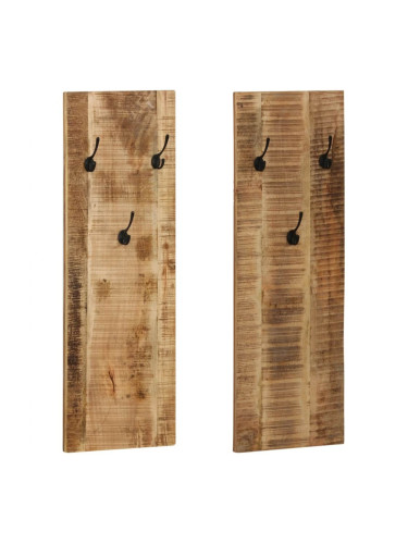 Sonata Закачалки за стена, 2 бр, мангова дървесина масив, 36x110x3 см