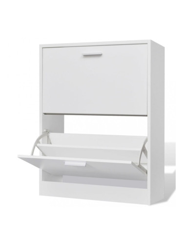 Бял дървен шкаф за обувки с 2 отделения