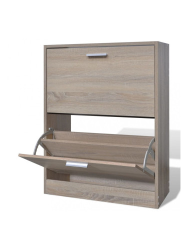 Дървен шкаф за обувки с 2 отделения, вид на дъб