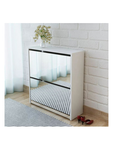 Sonata Шкаф за обувки с двойно огледало, бял, 63x17x67 cм