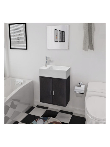 Sonata Комплект мебели за баня от 3 части и мивка, черен цвят