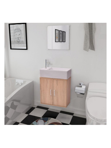 Sonata Комплект мебели за баня от 3 части и мивка, бежов цвят