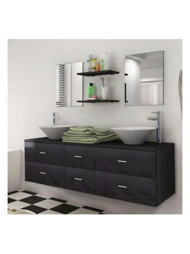 Sonata Комплект мебели за баня от 7 части и мивка, черен цвят