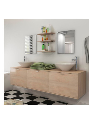 Sonata Комплект мебели за баня, с мивки и кранове, бежов, 10 части