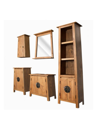 Sonata Комплект мебели за баня, 5 бр, рециклиран бор масив