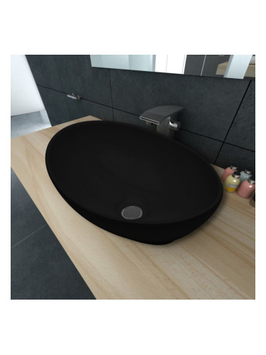 Луксозна керамична мивка, овална, черна, 40 х 33 см