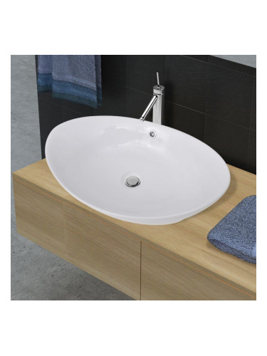 Луксозна керамична мивка с преливник, овална, 59 x 38,5 см