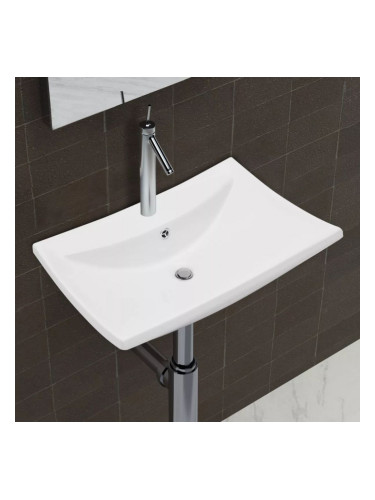 Луксозна керамична мивка с преливник и отвор за смесител, правоъгълна