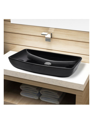 Керамична правоъгълна мивка за баня, черна