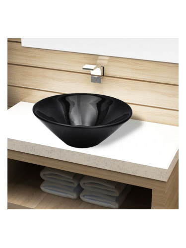 Керамична кръгла мивка за баня, черна