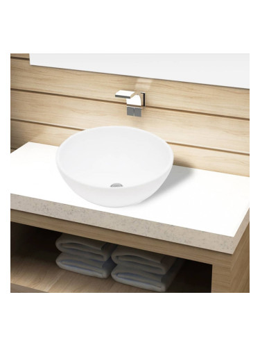 Кръгла керамична бяла мивка с корито