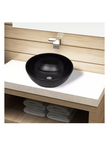 Керамична кръгла мивка за баня, черна