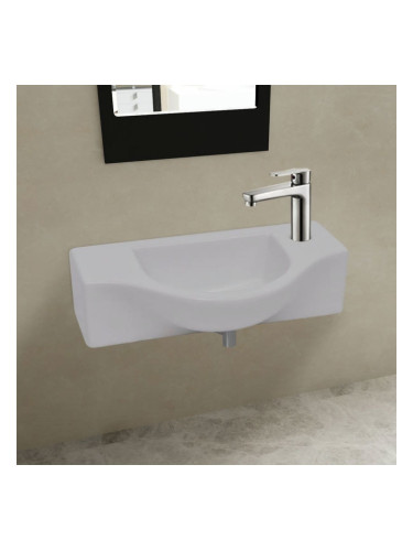 Керамична мивка за баня с отвор за смесител, бяла