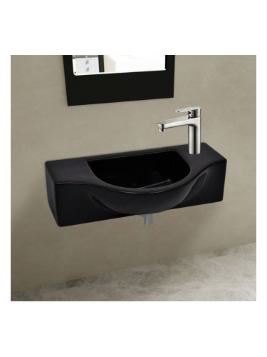 Керамична мивка за баня с отвор за смесител, черна