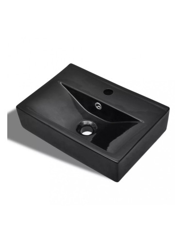 Sonata Керамична правоъгълна мивка с преливник отвор за смесител черна