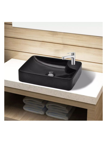 Керамична мивка за баня с отвор за смесител, черна