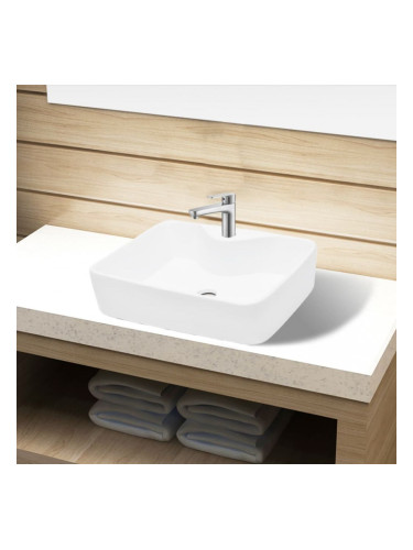 Керамична мивка с отвор за смесител, бяла, квадратна