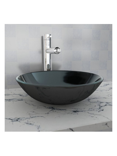 Sonata Мивка от закалено стъкло, 42 см, черна