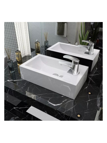 Sonata Правоъгълна мивка с отвор за смесител, бяла, 46x25,5x12 см