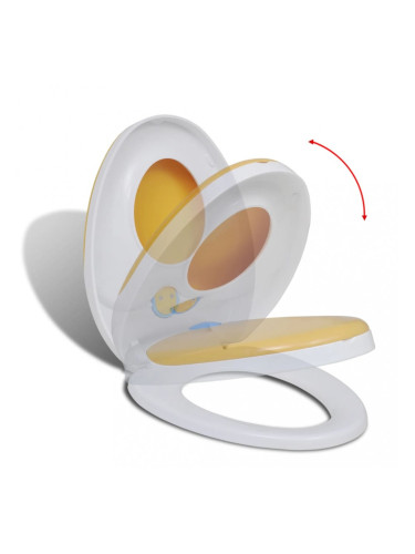 Тоалетна седалка с плавно затваряне за възрастни/деца, бяло и жълто