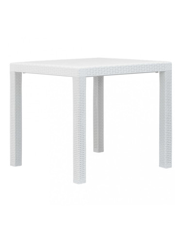 Sonata Градинска маса, 79x79x72 см, пластмаса, ратанов вид, бяла
