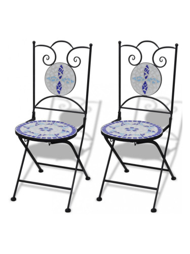 Sonata Сгъваеми бистро столове, 2 бр, мозайка, синьо и бяло