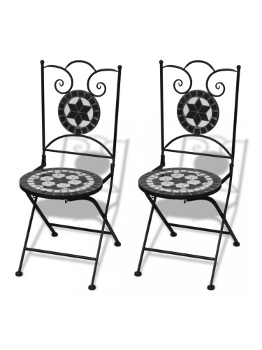 Sonata Сгъваеми бистро столове, 2 бр, мозайка, черно и бяло