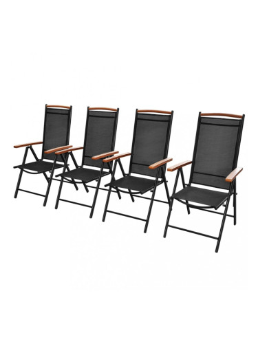 Sonata Сгъваеми градински столове, 4 бр, алуминий и Textilene, черни