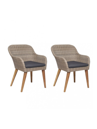 Sonata Външни столове с възглавници, 2 бр, полиратан, кафяви