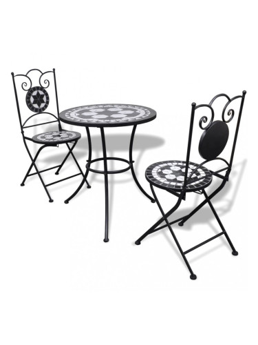 Sonata Бистро комплект, 3 части, керамични плочки в черно и бяло