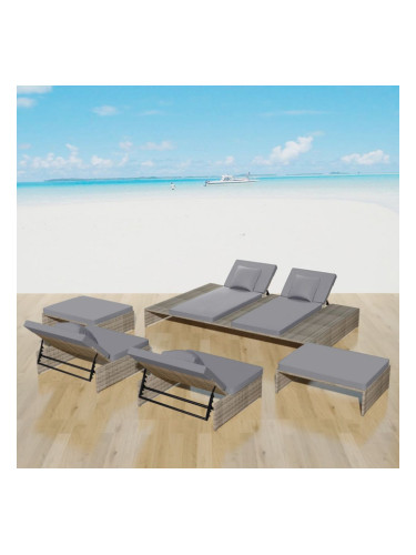 Sonata Градински комплект с възглавници, 5 части, полиратан, сив