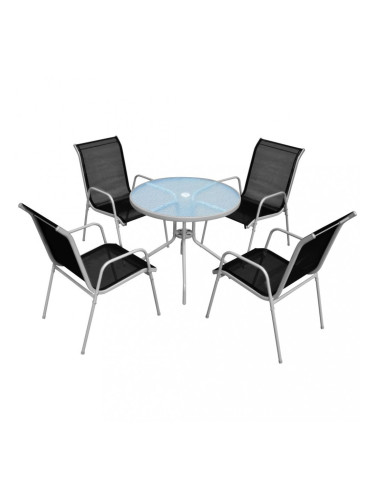 Sonata Градински трапезен комплект, 5 части, стомана, черен