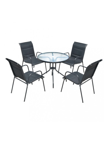 Sonata Градински трапезен комплект, 5 части, стомана, черен