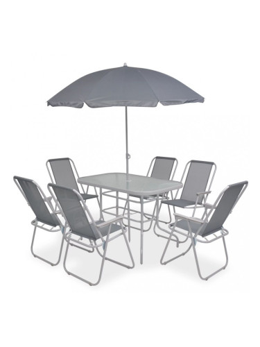 Sonata Градински трапезен комплект, 8 части, стомана и textilene, сив