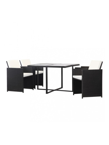 Sonata Градински комплект с възглавници, 5 части, черен полиратан